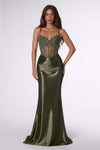 Amoris T819 Sleek Fitted Stretch Satin Sheer Corset Mermaid Gown