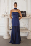 Amoris T825 Strapless Satin Bodice Pleated Chiffon Skirt Fitted Dress