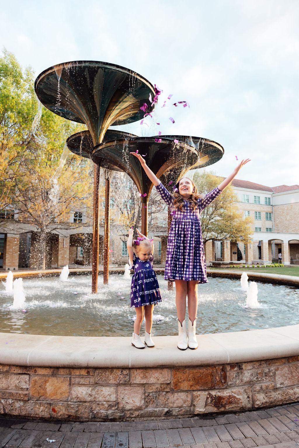 TCU Plaid Frog 3/4 Sleeve Pocket Twirl Dress