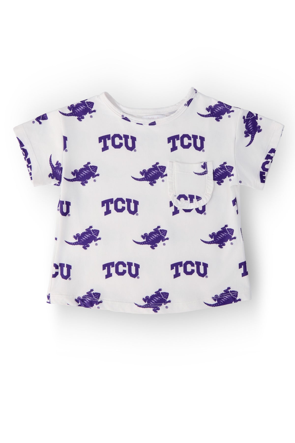 TCU White Frog Ruffle Pocket Tee