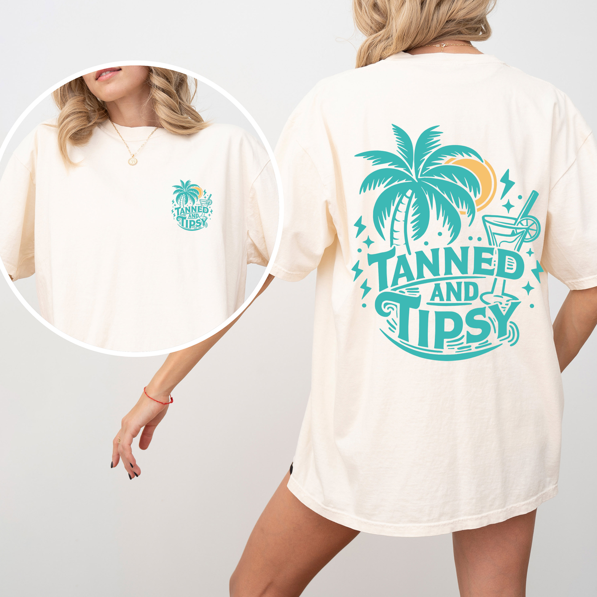 Tanned and Tipsy Beach Fun Drinking Summer Front and Back Edition Comfort Colors Tee