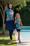 Marina Girls Modest Swimwear - Colorful/Navy Blue - K2403