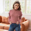 Women's Turtle Neck Puff Sleeve Stripe Knit Top In Brick