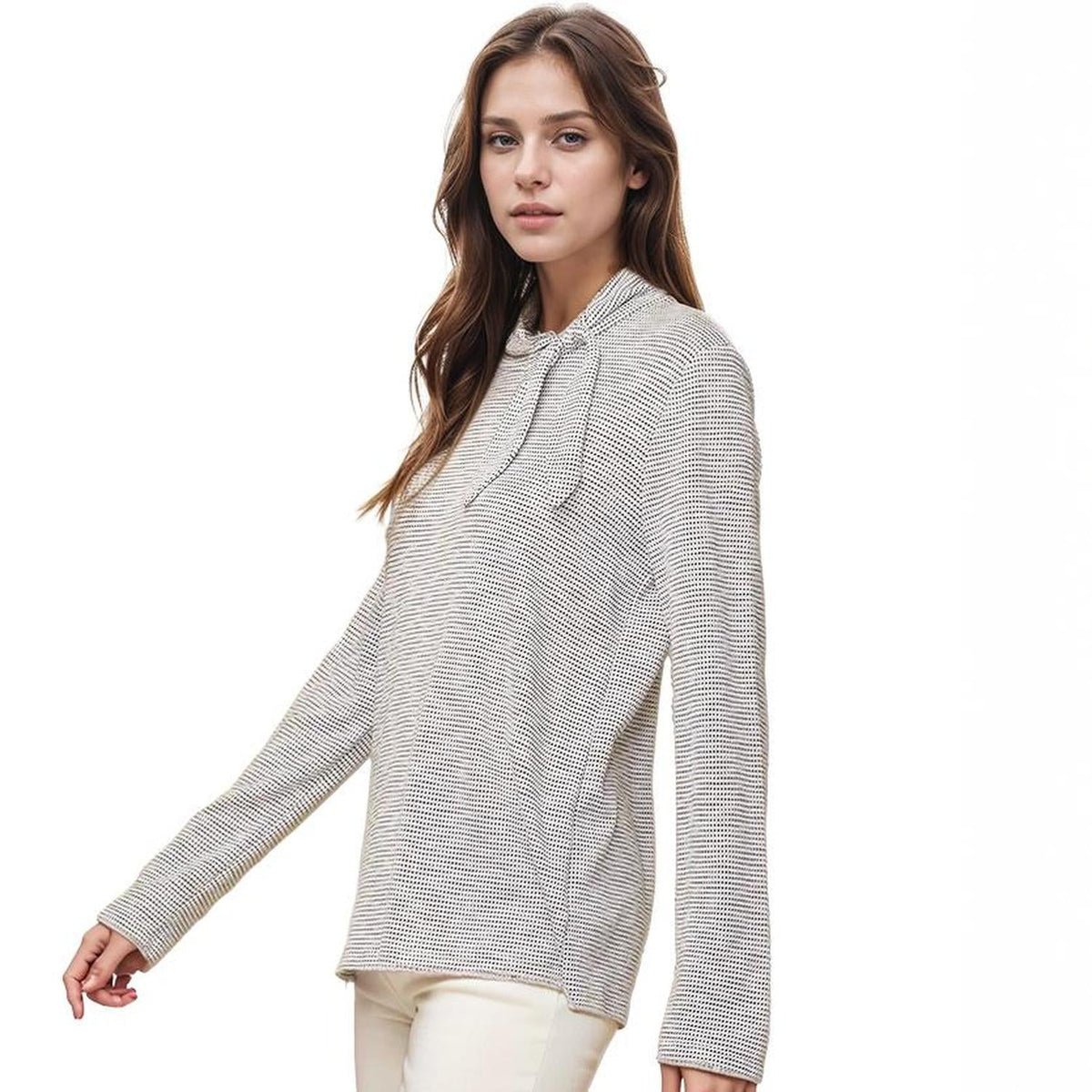 Pleione Women's Self-tie Mock Neck Sweater Top