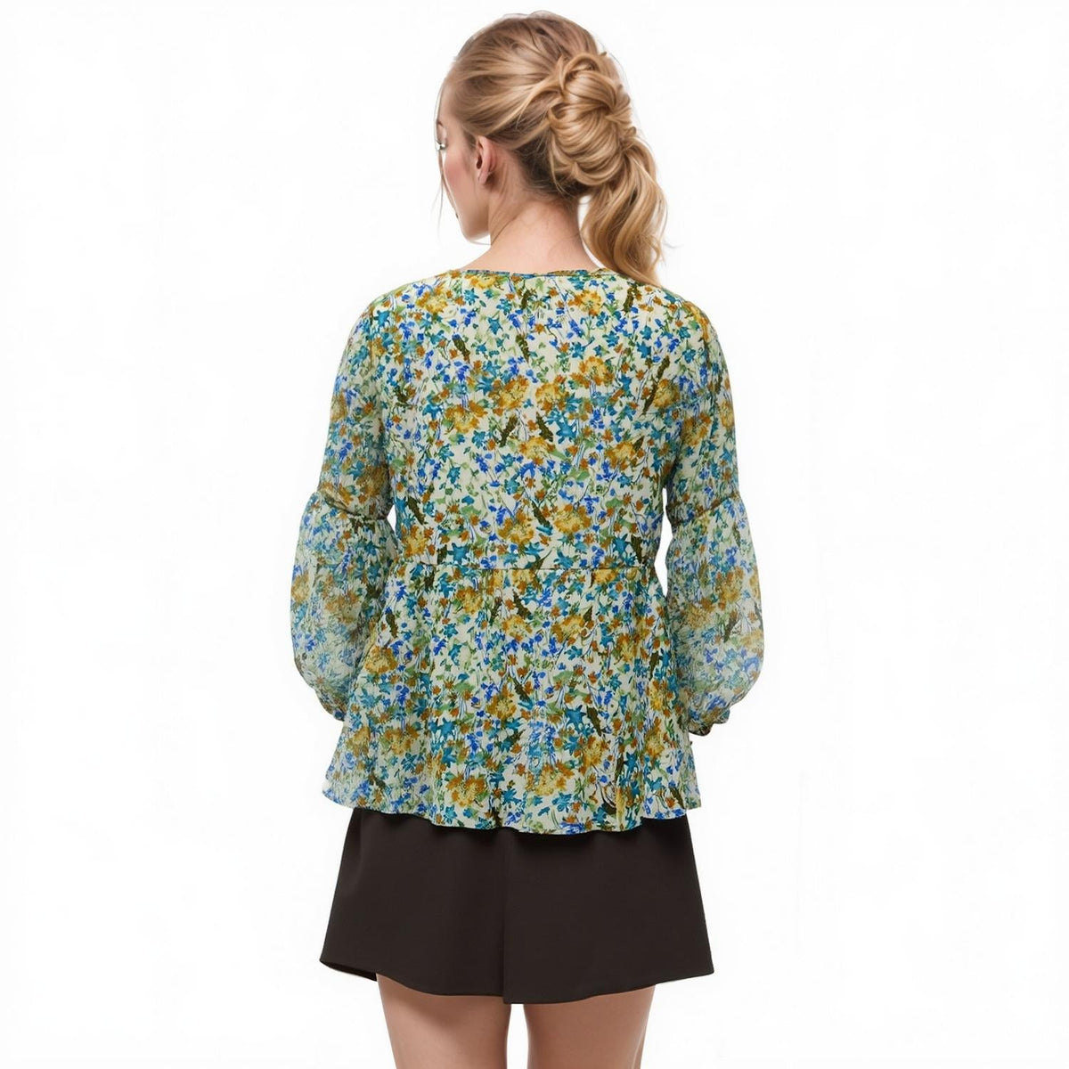 Pleione Women's Tie Neck Floral Blouse