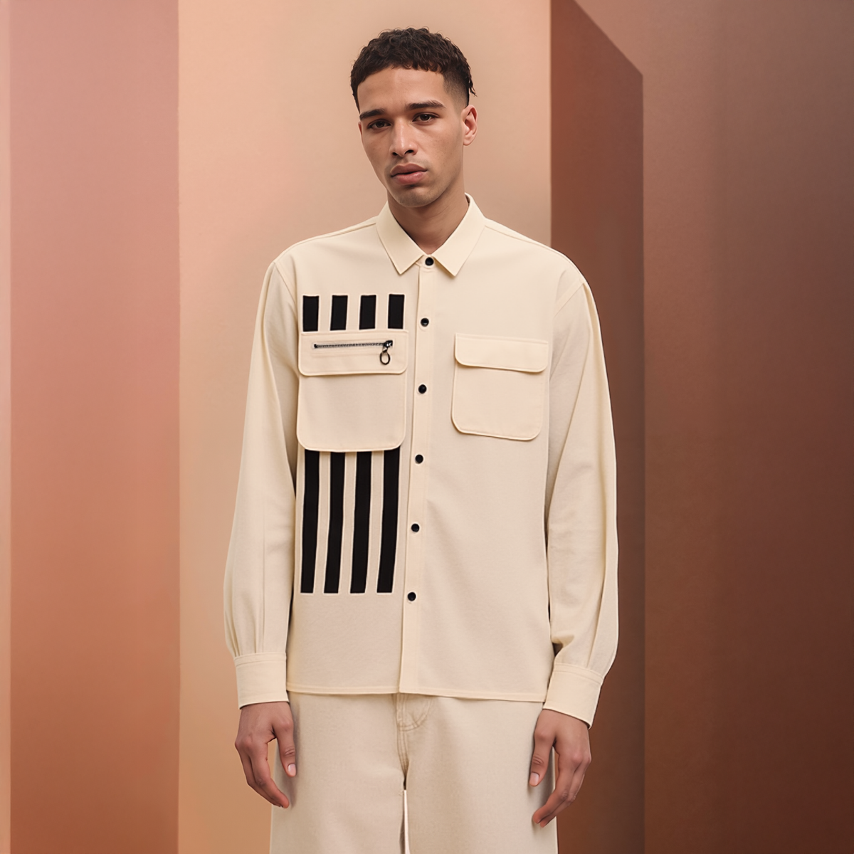 Men's Canvas Shirt With Bellow Pockets in Cream
