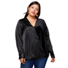 Pleione Plus Size Women's Charmeuse Contrast Cross Front Blouse