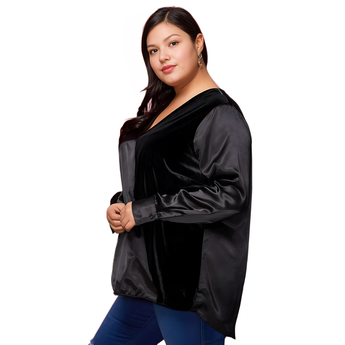Pleione Plus Size Women's Charmeuse Contrast Cross Front Blouse