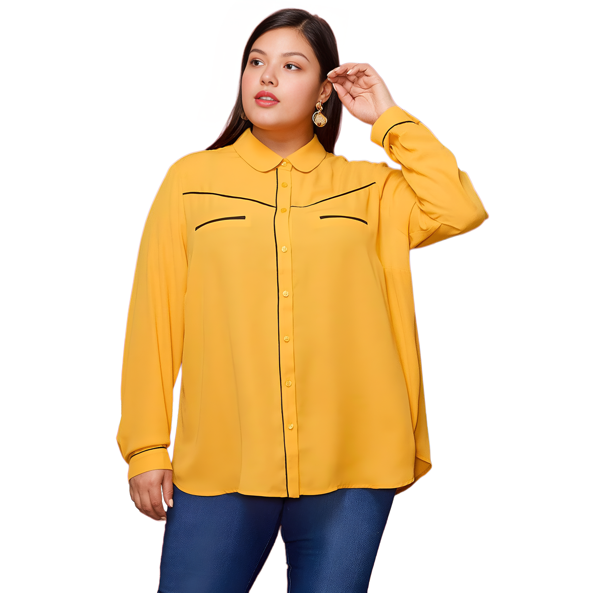 Pleione Plus Women's Rounded Collar Button Down Shirt Blouse