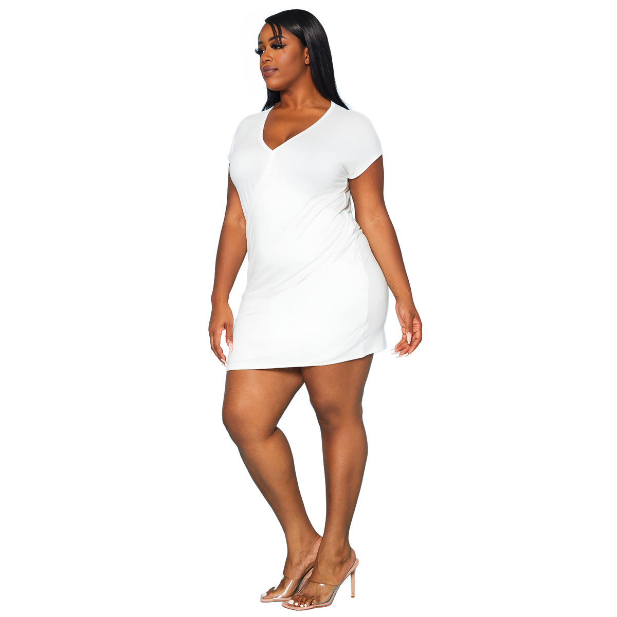 Plus Women's Basic V-Neck Mini Wrap Dress