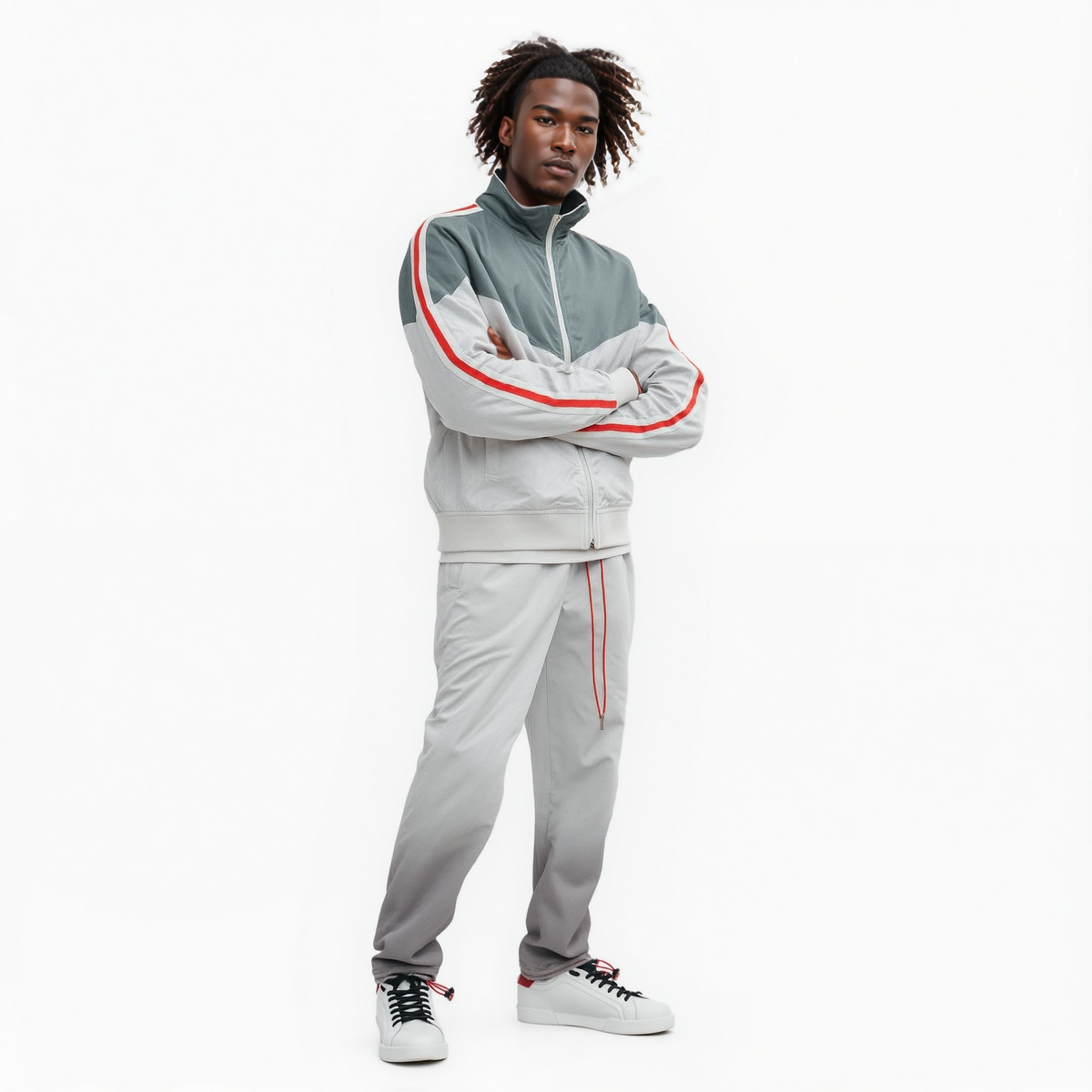 Blank State Men's Retro Swishy Track Jacket in White/Grey