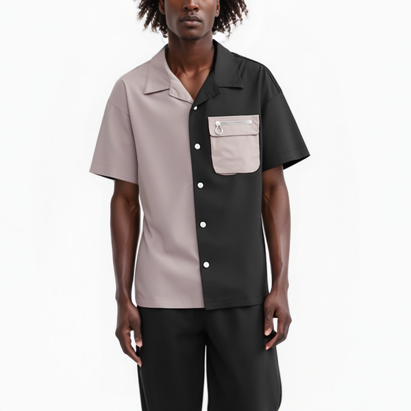 Konus Men's Bellow Pocket Oversize Shirt in Black Khaki