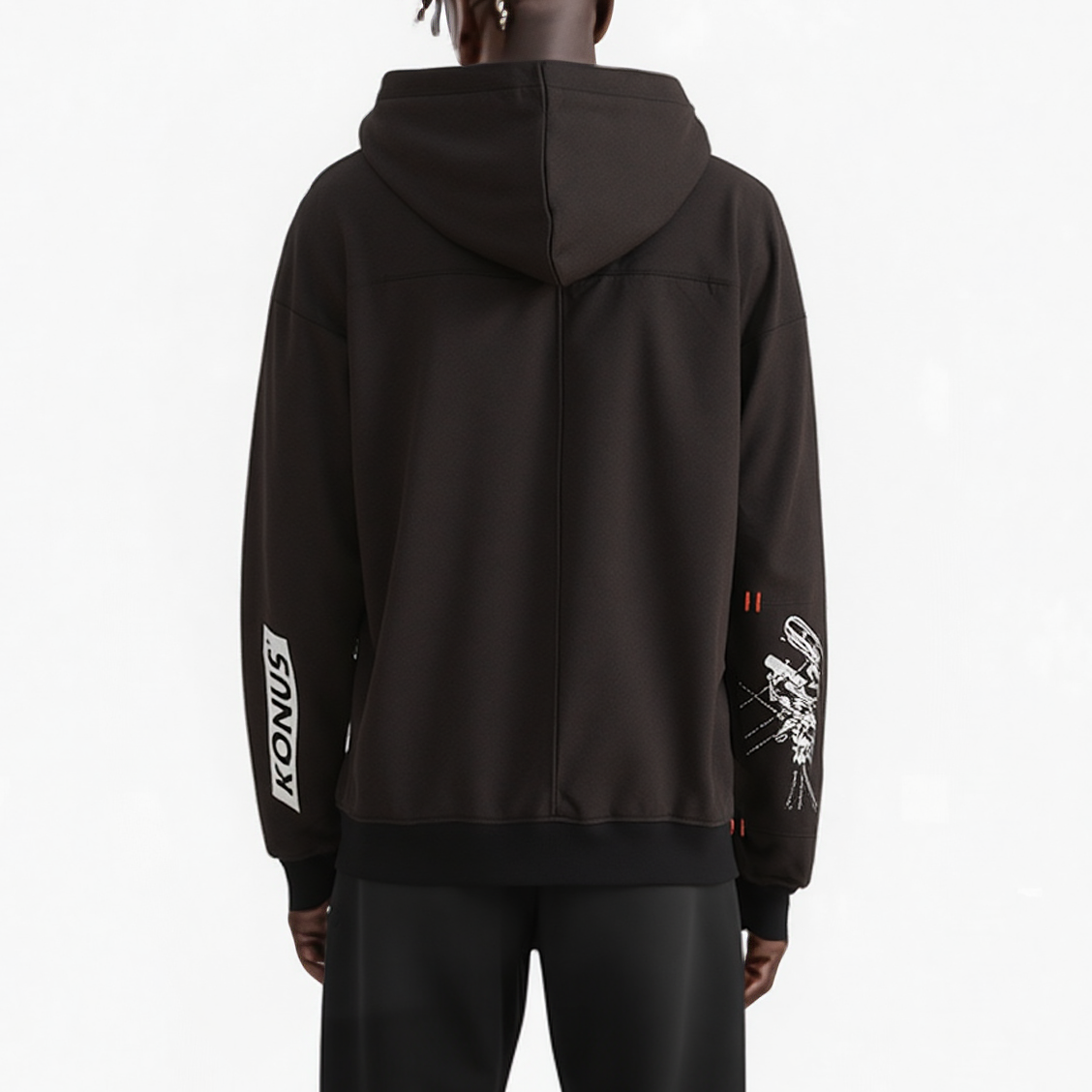 Konus Men's Logo Print Patch Hoodie in Black