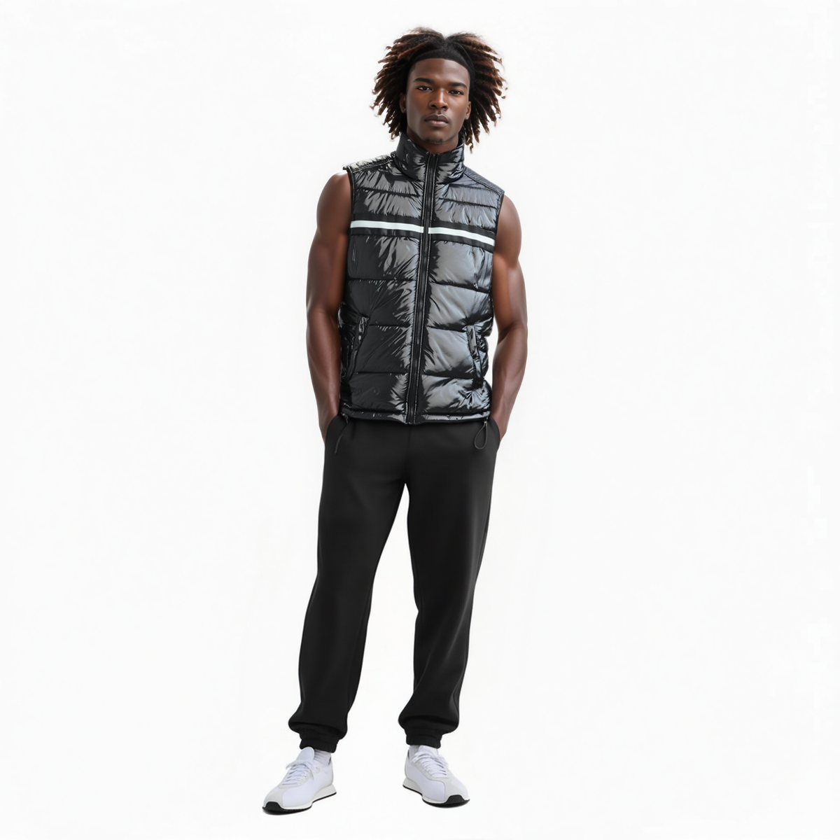 Men's Zip-Up Puffer Vest In Black