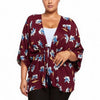 Pleione Plus Size Floral Batwing Kimono Cardigan in Burgundy