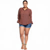 Pleione Plus Size Bell Cuff Button Down Shirt Blouse in Wallpaper