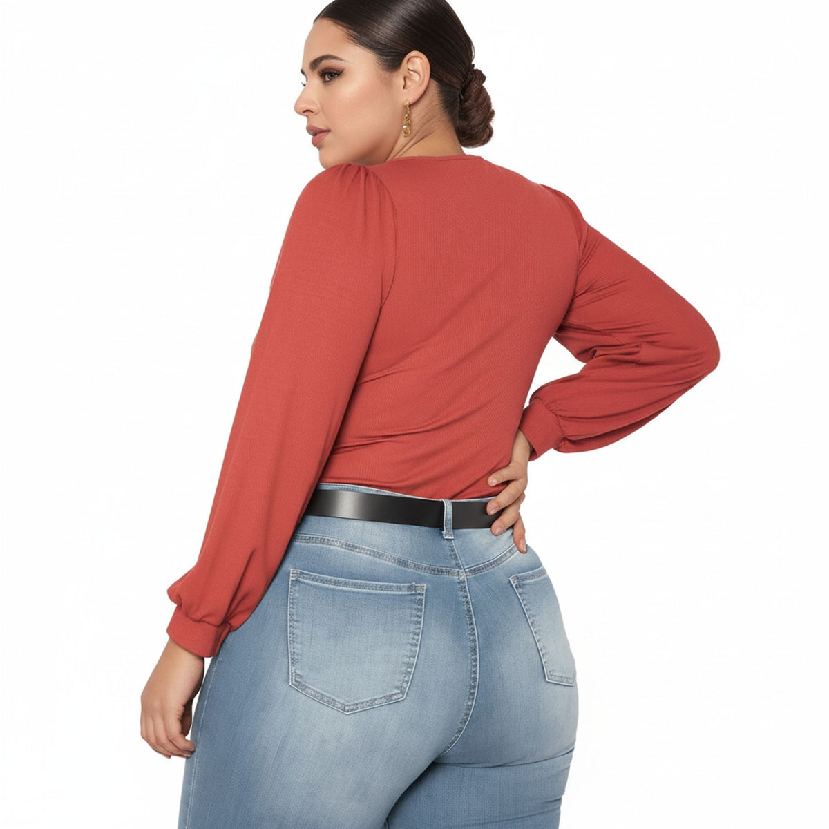 Pleione Plus Size Women's Ribbed Square Neck Bodysuit