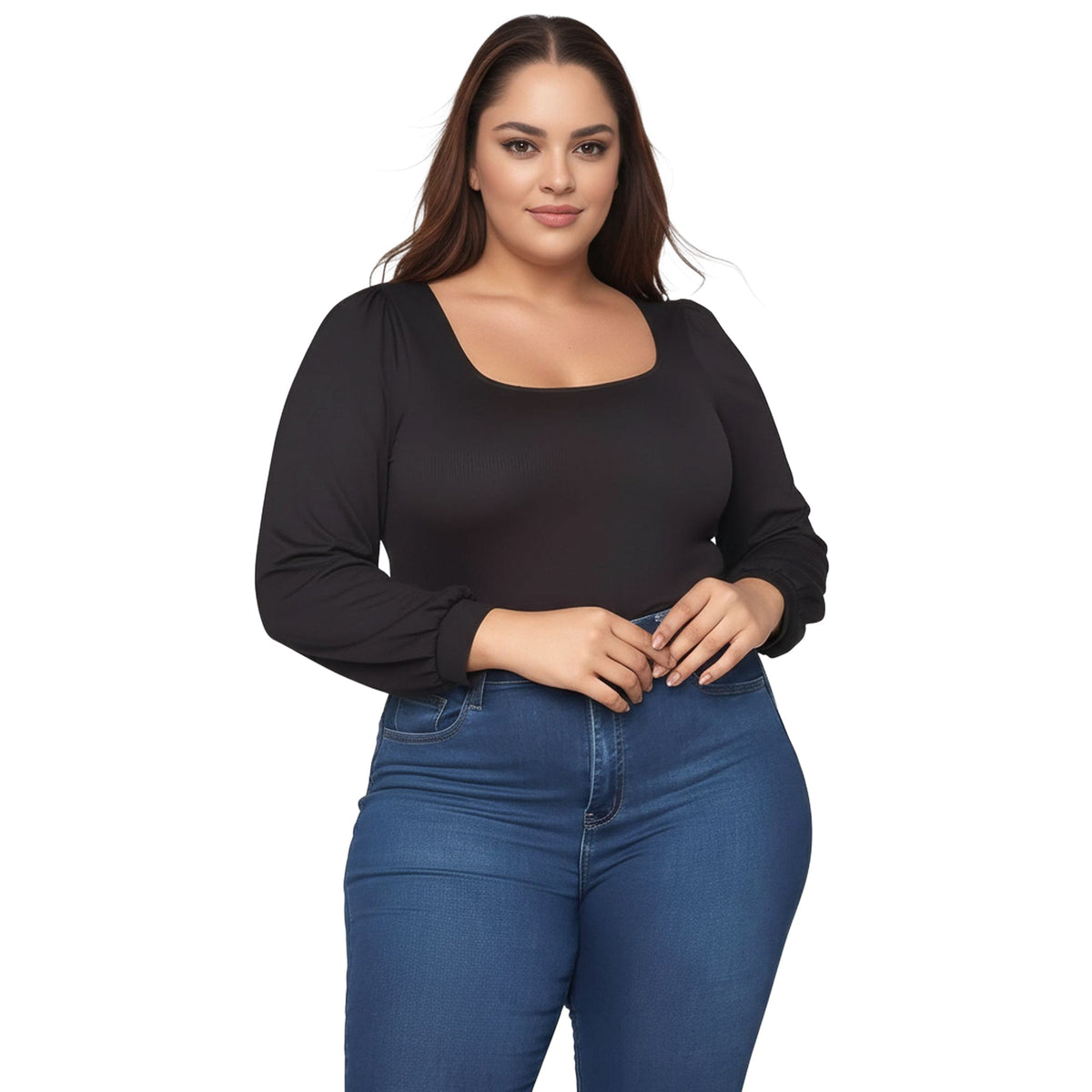Pleione Plus Size Women's Ribbed Square Neck Bodysuit