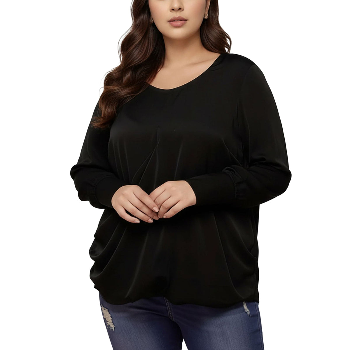 Pleione Plus Size Women's Cross Front Crewneck Blouse Top