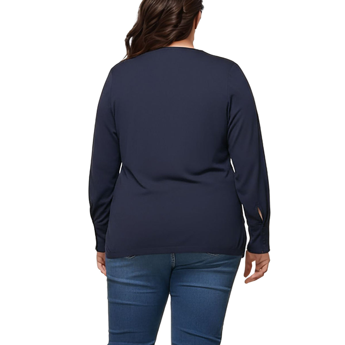 Pleione Plus Size Wrap Front Long Sleeve Blouse in Navy