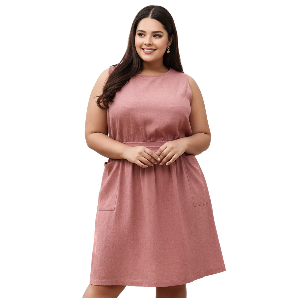 Pleione Plus Women's Sleeveless Pocketed Midi Dress