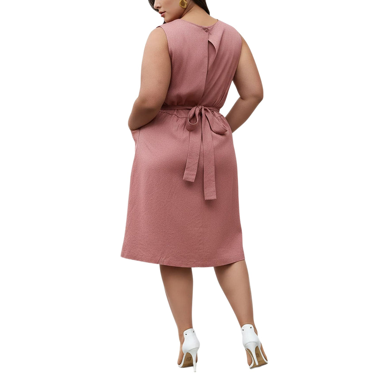 Pleione Plus Women's Sleeveless Pocketed Midi Dress