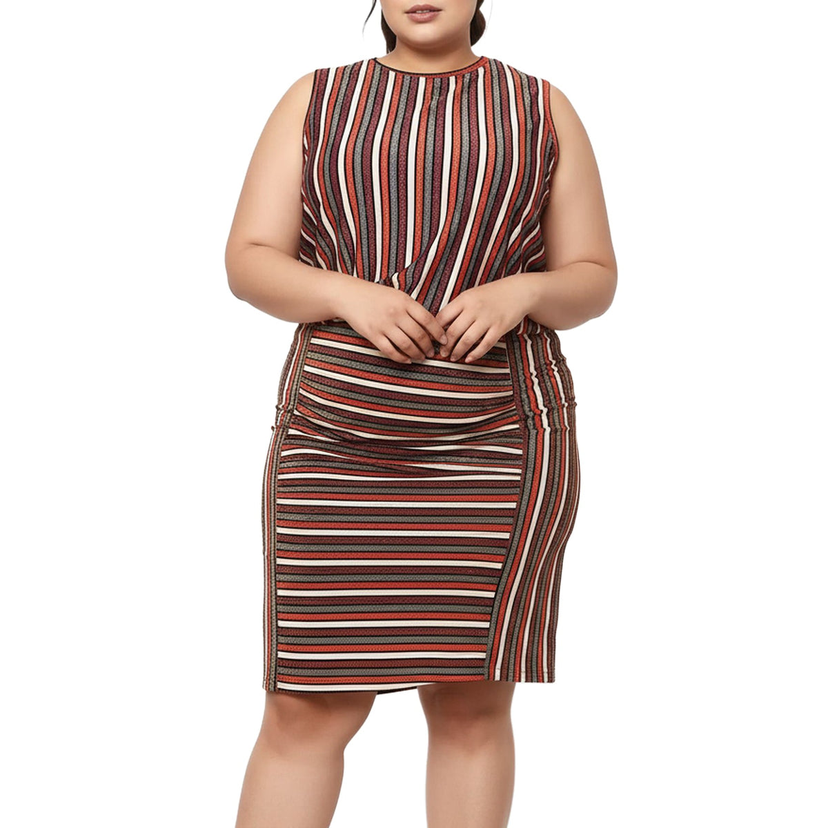 Pleione Plus Size Gathered Multi Print Midi Skirt