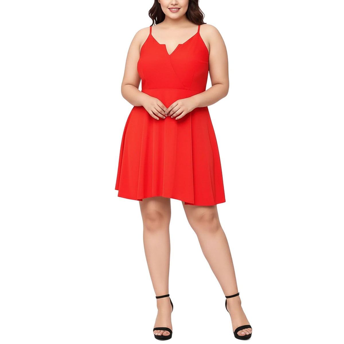 Women's Plus Size V-neck Spaghetti Strap Cocktail Dress in Poppy Red