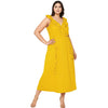Women's Plus Size Ruffle Trim Wrapped Maxi Dress in Mustard