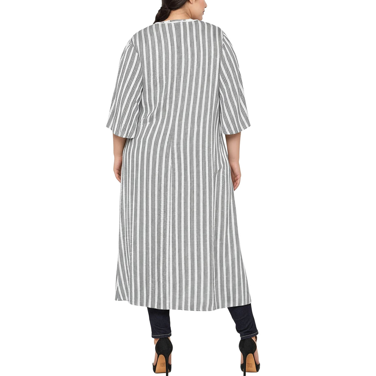 Women's Plus Size Lace Trim Tie Front Maxi Cardigan in Ditsy Gingham