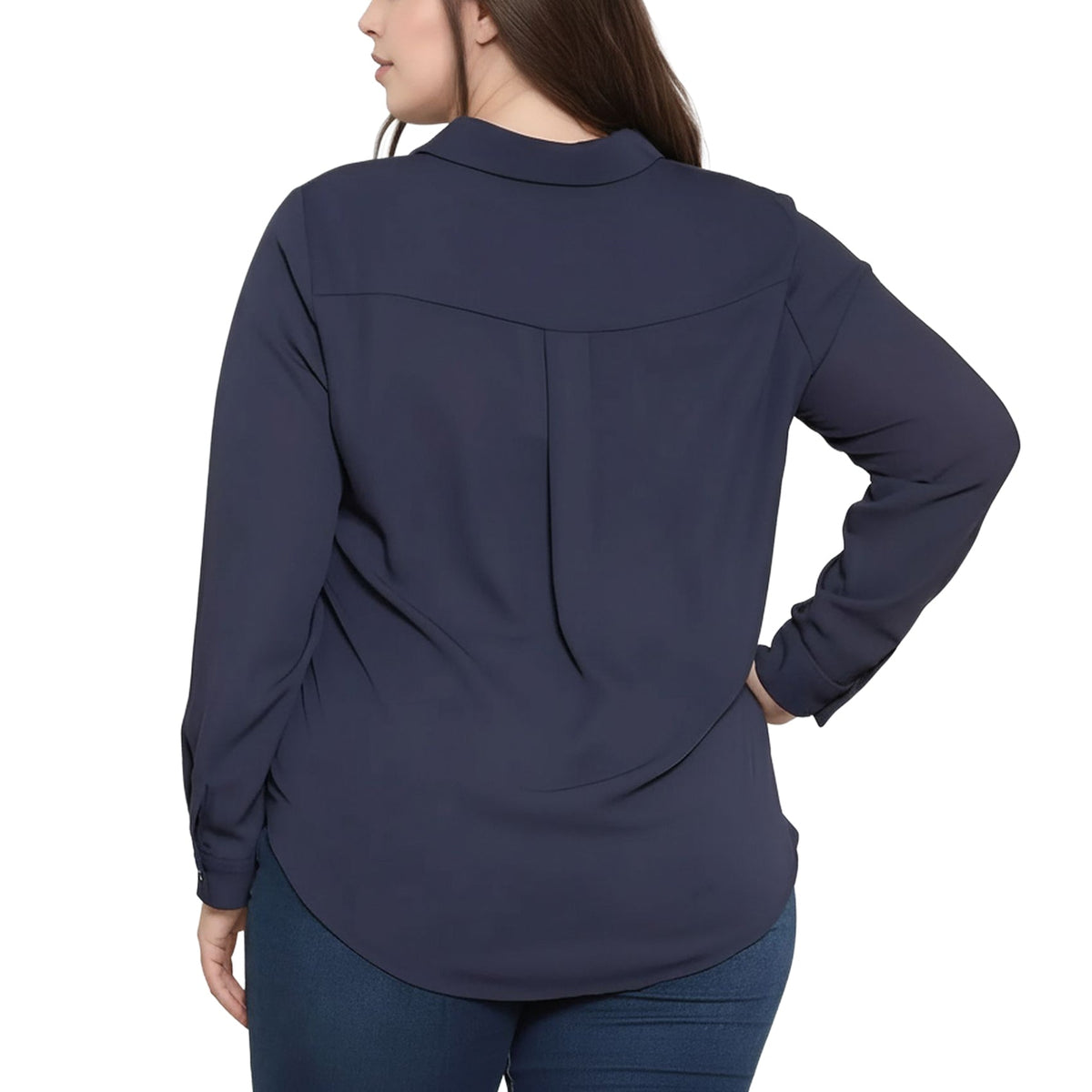 Pleione Plus Tie-Front Button-Down Blouse