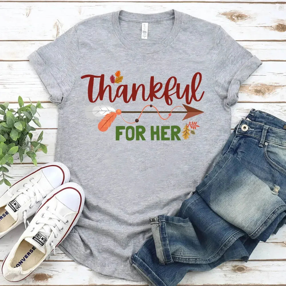 Thankful For Her/Him Valentines Couple T-Shirt – Cute Matching Holiday Tees
