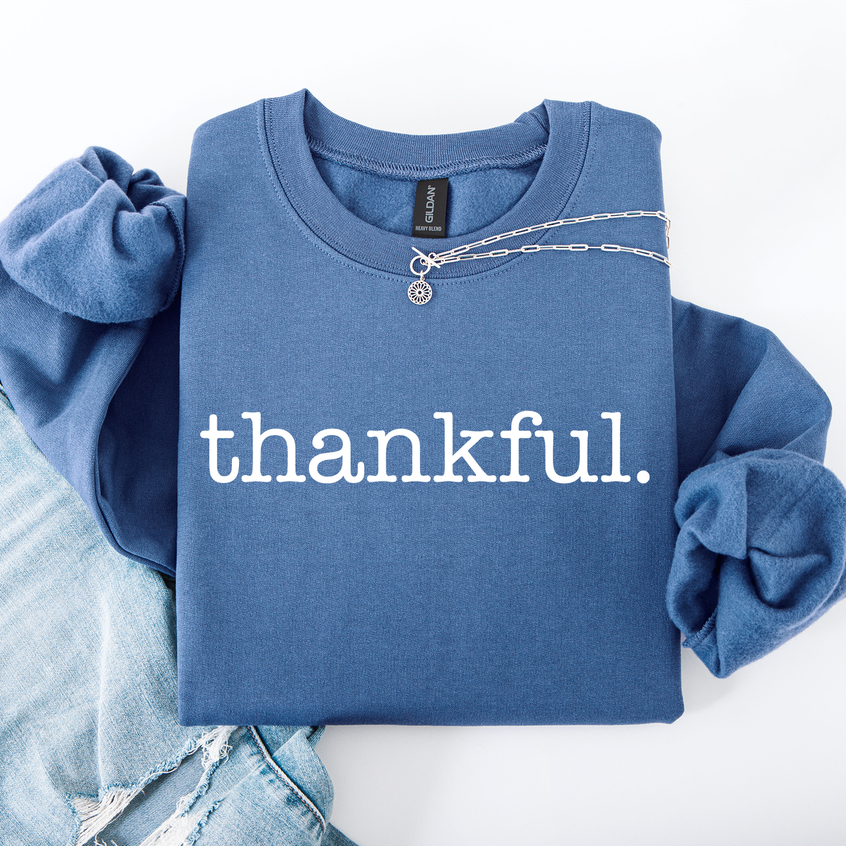 Thankful Minimalist Thanksgiving Autumn Fall Cozy Knit Cotton Premium Seasonal Warm Sweatshirt