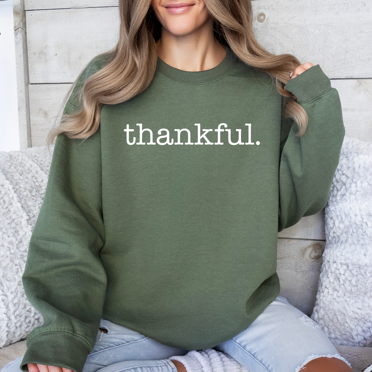 Thankful Minimalist Thanksgiving Autumn Fall Cozy Knit Cotton Premium Seasonal Warm Sweatshirt