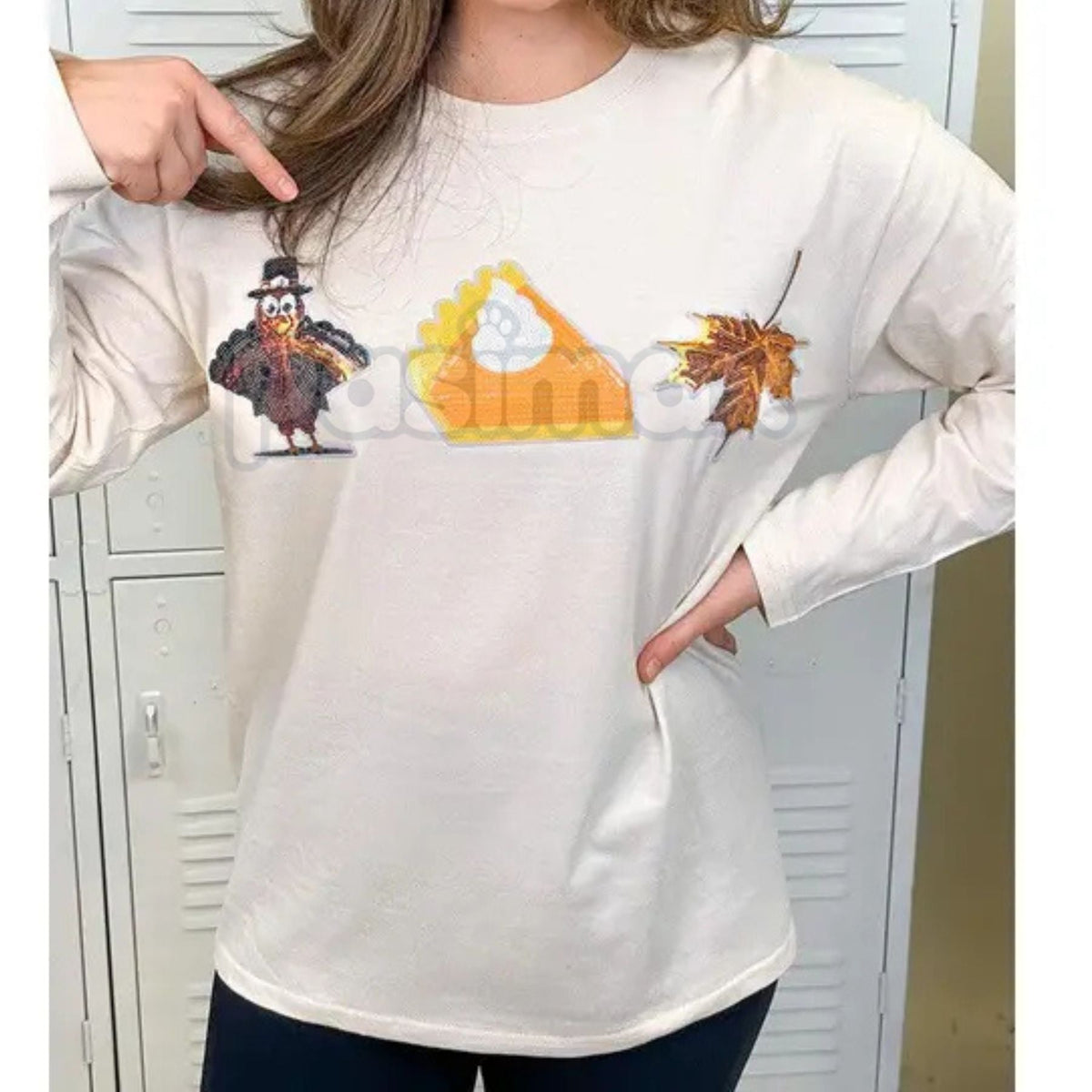 Thanksgiving Sparkle Boyfriend Long Sleeve T-Shirt - Oversized Holiday Glitter Tee, Festive Turkey Day Comfort Top, Unisex Autumn Graphic