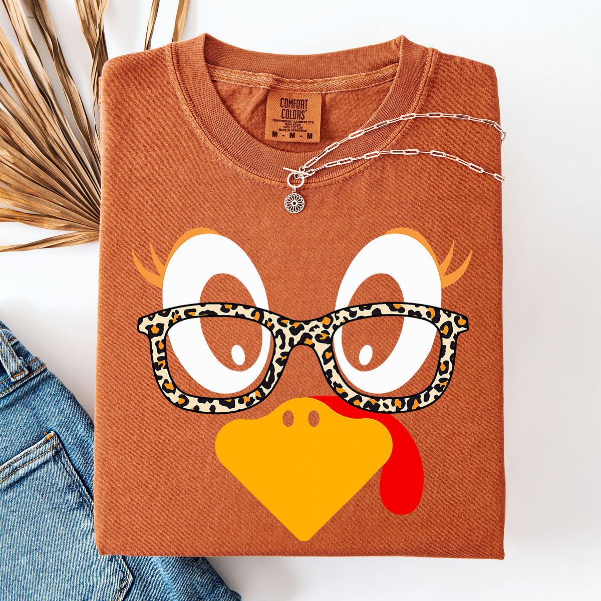 Thanksgiving Teacher Turkey Leopard Print Watercolor Design Collection Comfort Colors Tee