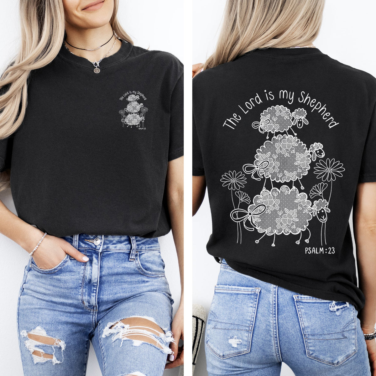 The Lord Is My Shepherd Adorable Lace Sheep Christian Jesus Gospel Faith Saved Comfort Colors Tee