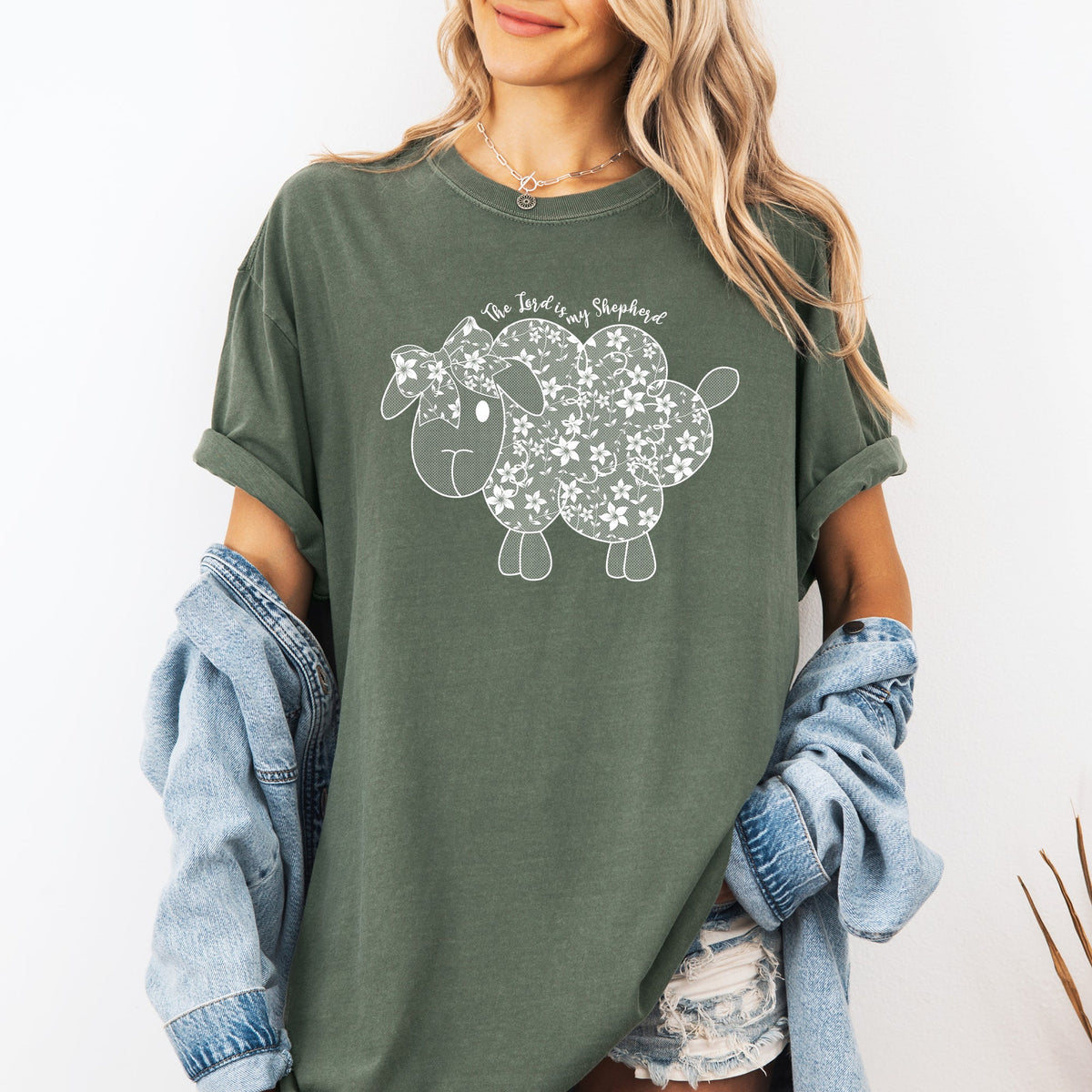 The Lord Is My Shepherd Faux Lace Sheep Christian Religious Faith Comfort Colors Tee