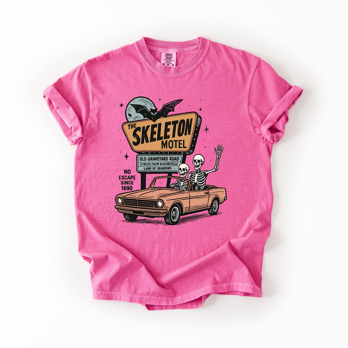 The Skeleton Motel Reading Skeletons Spooky Halloween Graphic Comfort Colors Tee