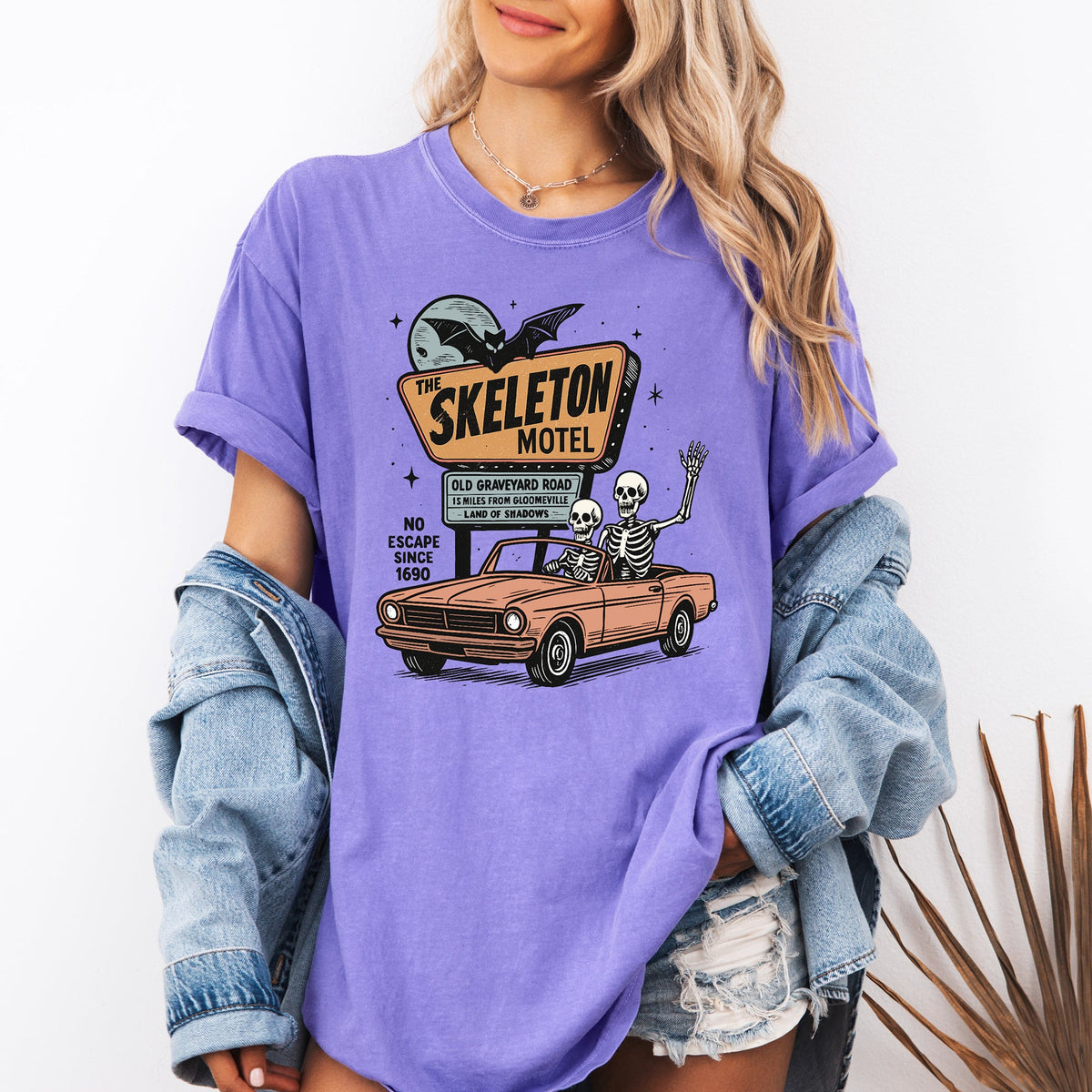 The Skeleton Motel Reading Skeletons Spooky Halloween Graphic Comfort Colors Tee