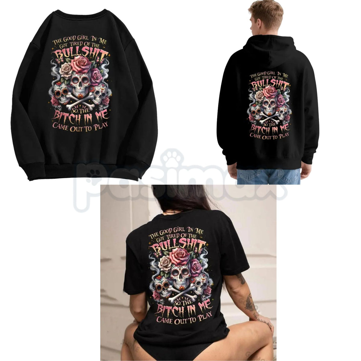 The Good Girl In Me Got Tired – Lady's Skull Graphic Hoodie, Edgy Sweatshirt & Vintage T-Shirt
