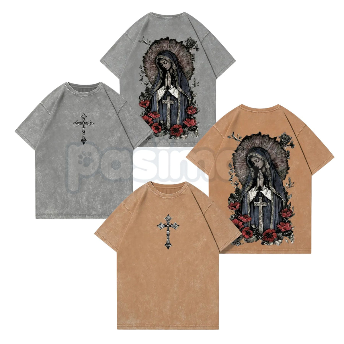 The Madonna Sanctuary: Virgin Mary Washed Tee – Heavy Cotton Gothic Streetwear, Sacred Art Graphic T-Shirt