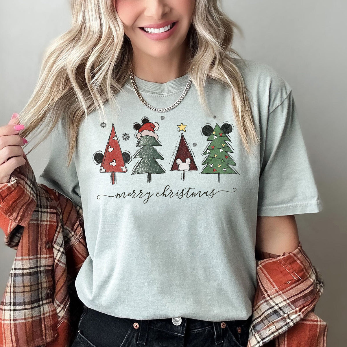 Theme Park Christmas Ears With Merry Christmas Trees And Mouse Comfort Colors Tee