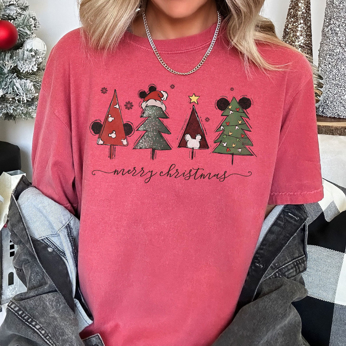 Theme Park Christmas Ears With Merry Christmas Trees And Mouse Comfort Colors Tee