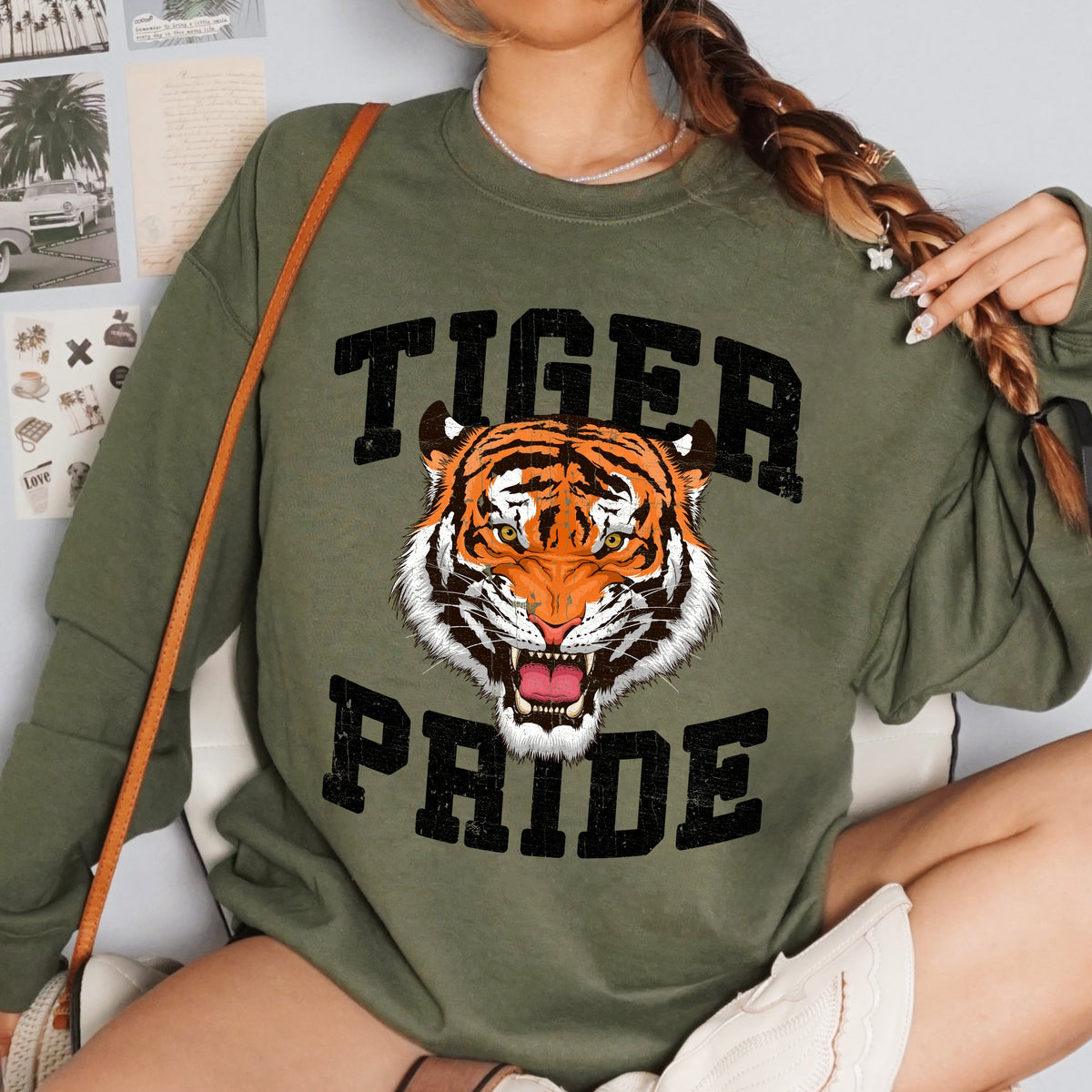 Tiger Pride Football Game Day Tailgate Touchdown Graphic Team Spirit Premium Sweatshirt