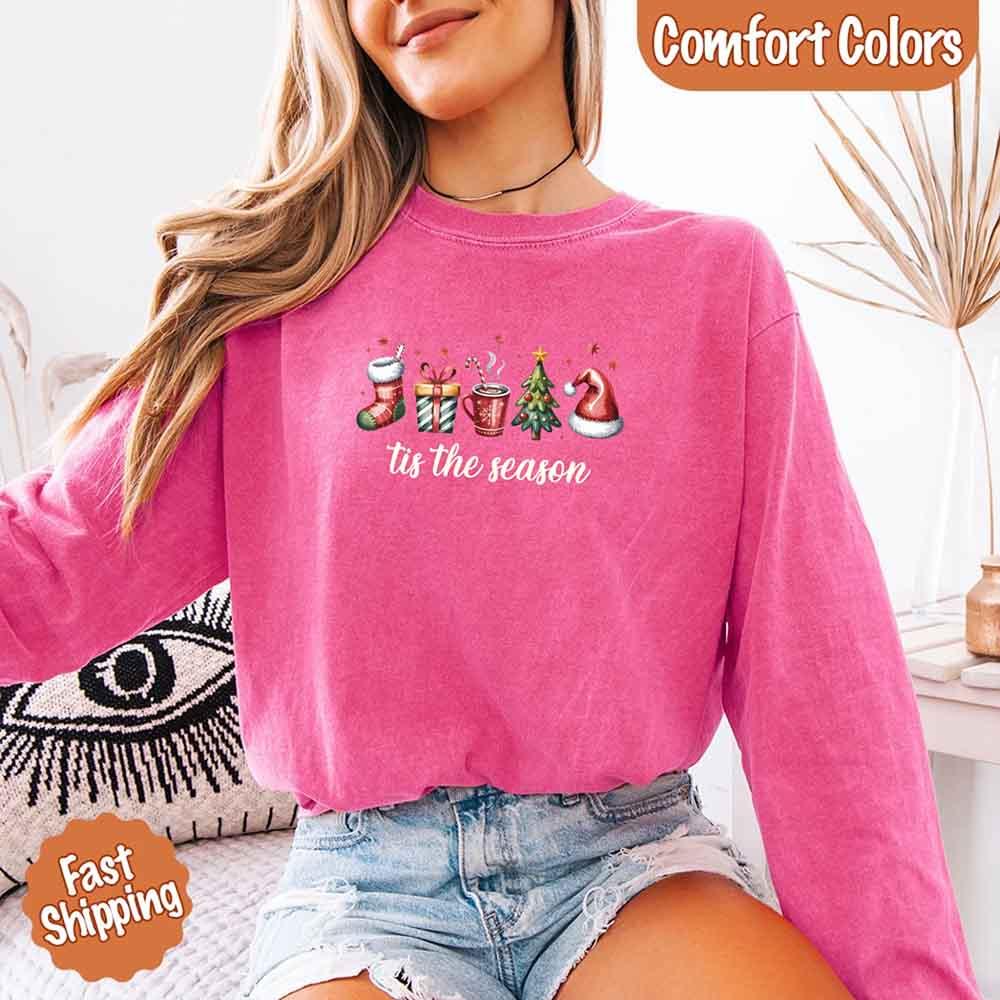 Tis The Season Comfort Colors Long Sleeve Christmas Shirt