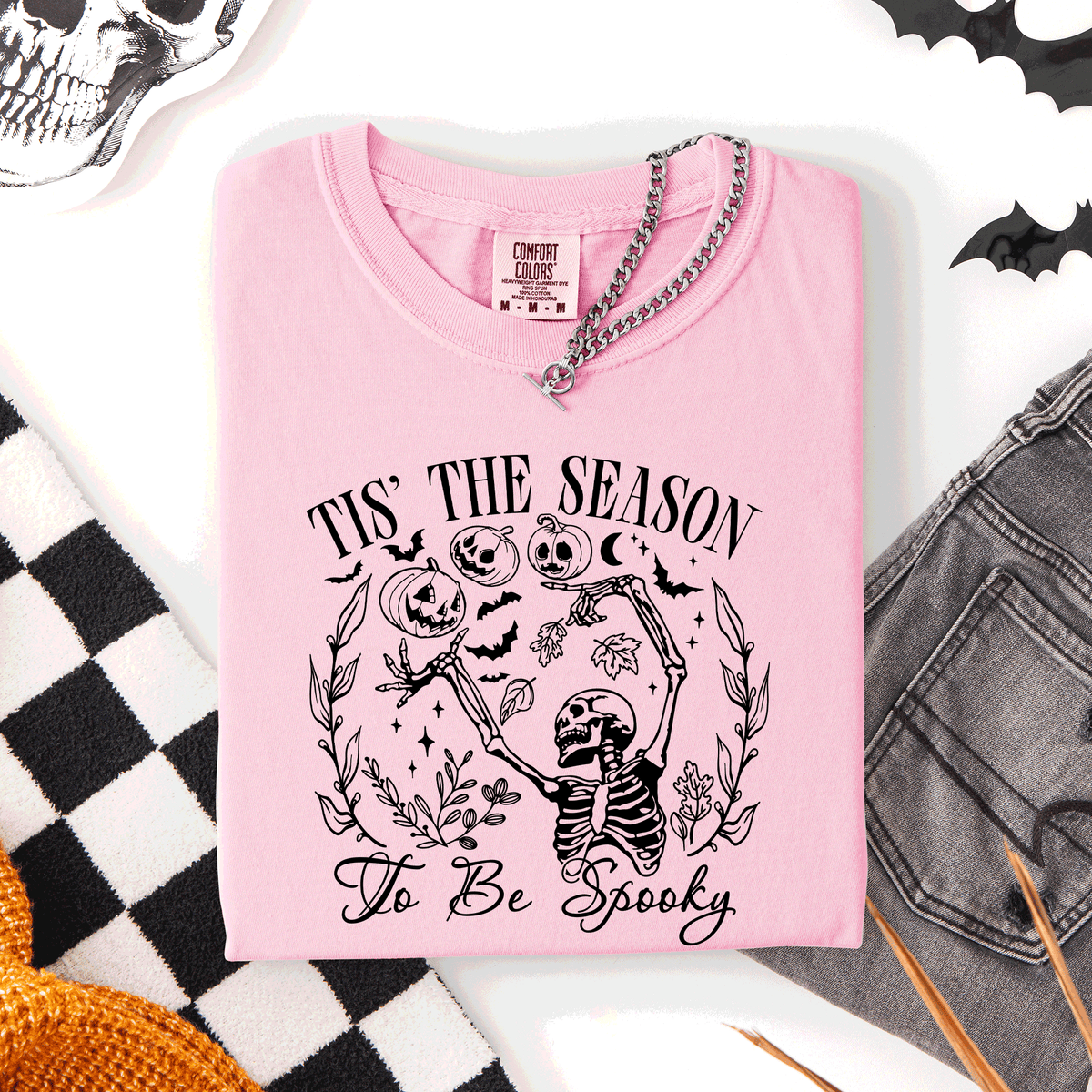 Tis The Season To Be Spooky Retro Classic Halloween Skeleton Edition Comfort Colors Tee