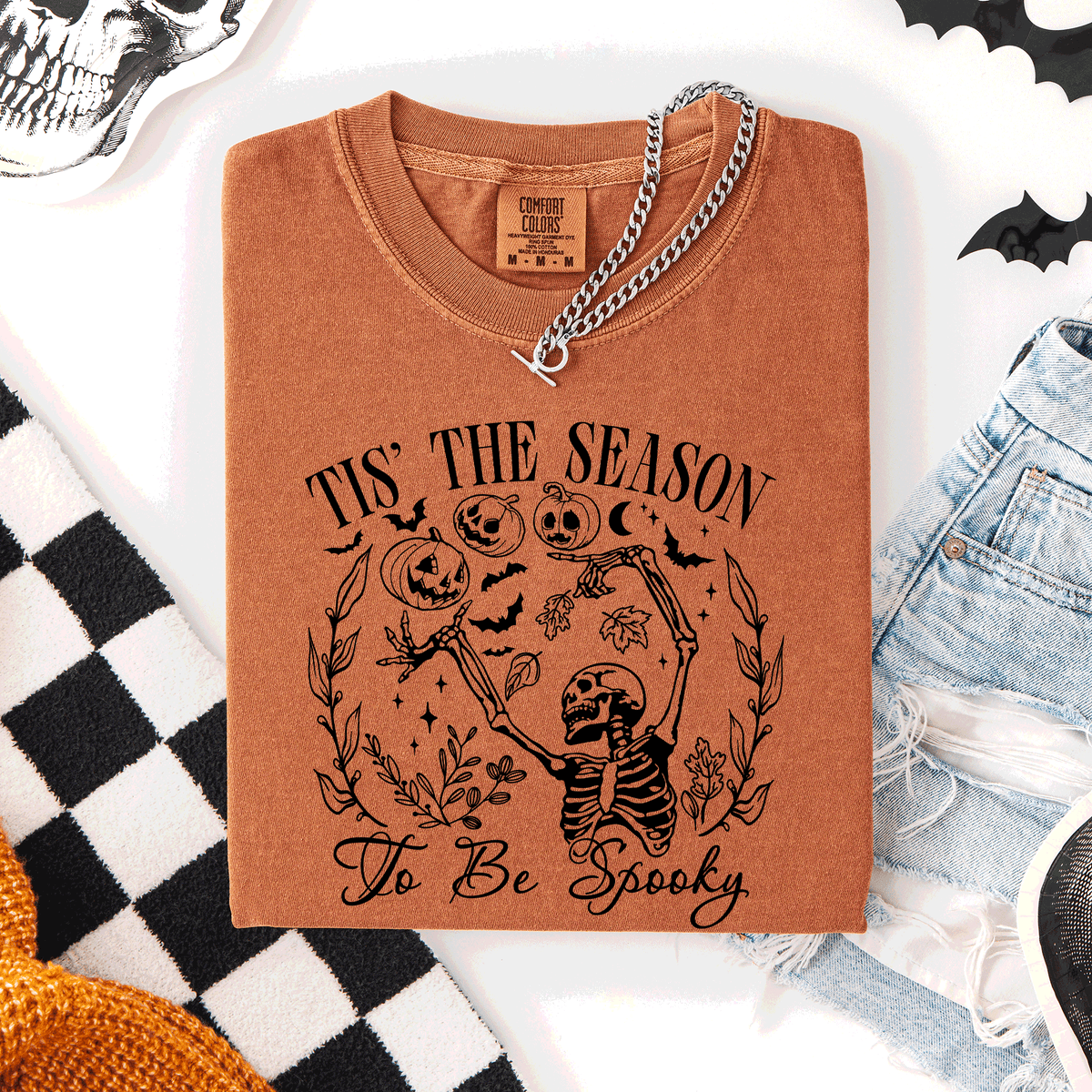 Tis The Season To Be Spooky Retro Classic Halloween Skeleton Edition Comfort Colors Tee