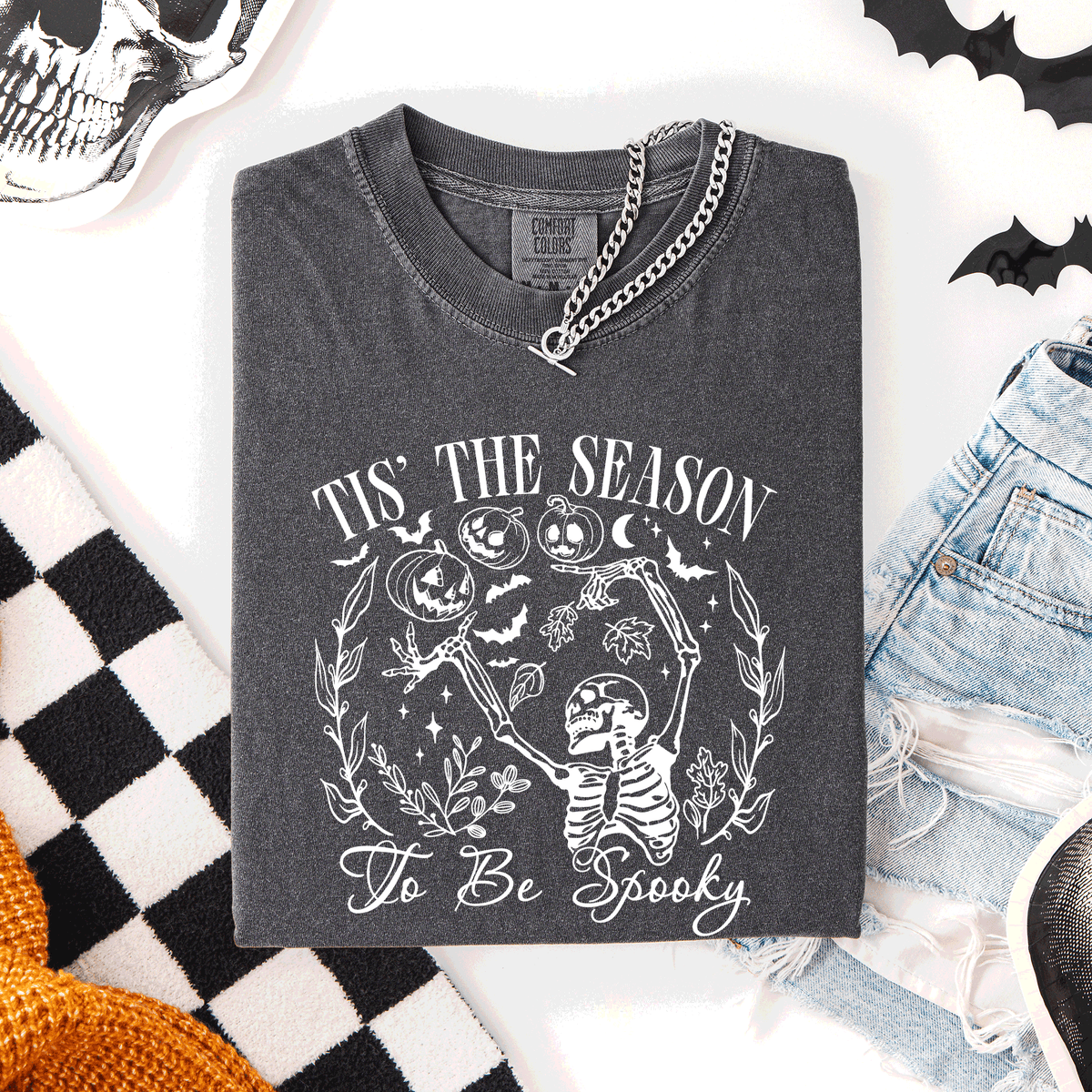 Tis The Season To Be Spooky Retro Classic Halloween Skeleton Edition Comfort Colors Tee