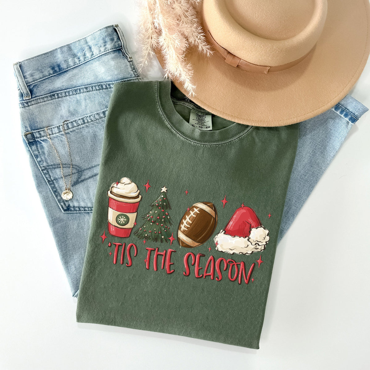 Tis The Season Christmas Football Santa Tree Coffee Winter Xmas Comfort Colors Tee